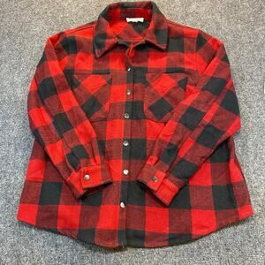 Eco Threads Mens XL Red Black Plaid Flannel Snap Shirt Casual Workwear Cabincore